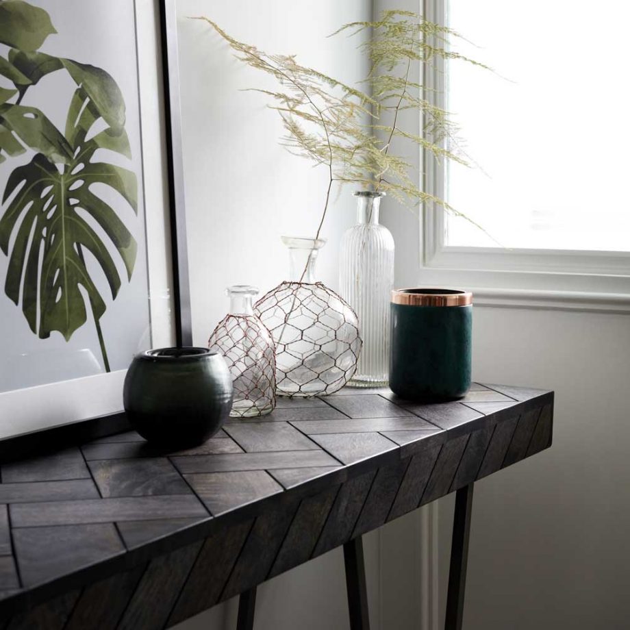 How To Transform Your Living Space With The Dark Wood Trend - Image From Ideal Home - French Connection, Parquet Console Table