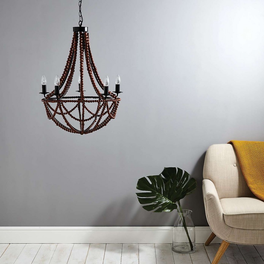 How To Transform Your Living Space With The Dark Wood Trend - Image From Dunelm - Bayan 5 Light Beaded Chandelier