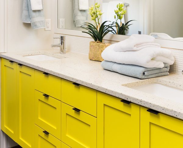 Bathroom, Yellow Colorful Vanity