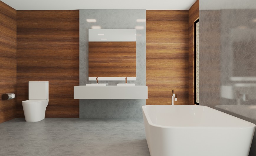 Wood Paneled Walled Bathroom