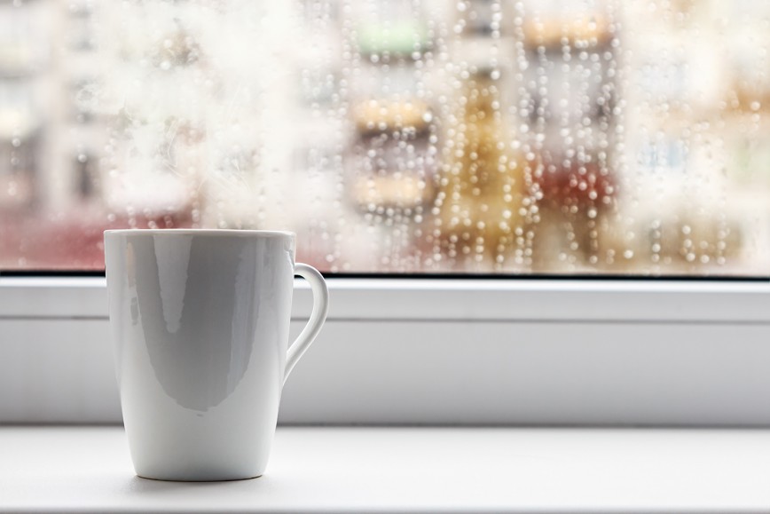 Window sill with hot drink