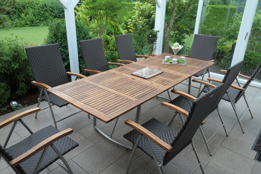 Dining table and chairs in conservatory