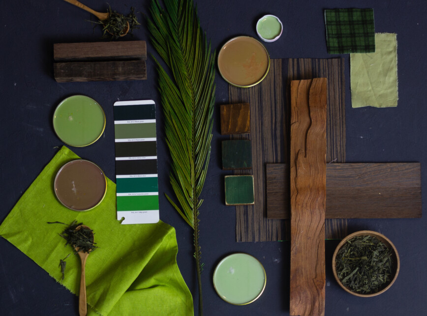 Mood Board with greens and browns